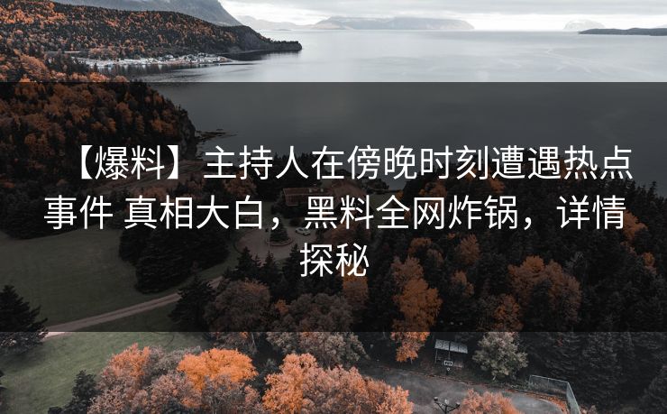 【爆料】主持人在傍晚时刻遭遇热点事件 真相大白，黑料全网炸锅，详情探秘