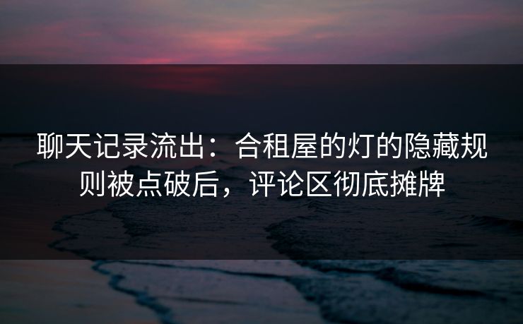 聊天记录流出:合租屋的灯的隐藏规则被点破后,评论区彻底摊牌 聊天记录流出:合租屋的灯的隐藏规则被点破后,评论区彻底摊牌